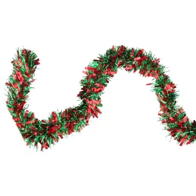 50' x 4'' Shiny Green and Red Wide Cut Tinsel Christmas Garland - Unlit