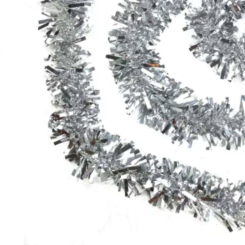 50' Shiny Silver Wide Cut Christmas Tinsel Garland - Unlit