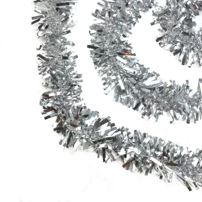 50' Shiny Silver Wide Cut Christmas Tinsel Garland - Unlit