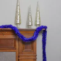 50' Shiny Lavish Blue Christmas and Hanukkah Foil Tinsel Garland - Unlit