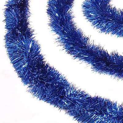 50' Shiny Lavish Blue Christmas and Hanukkah Foil Tinsel Garland - Unlit