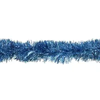 50' Traditional Shiny Sky Blue Foil Tinsel Garland - Unlit