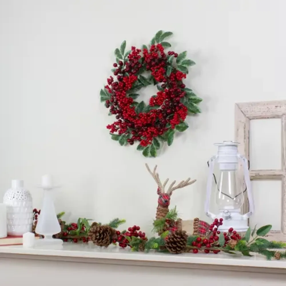 Red Berries and Two-Tone Green Leaves Artificial Christmas Wreath - 18-Inch  Unlit