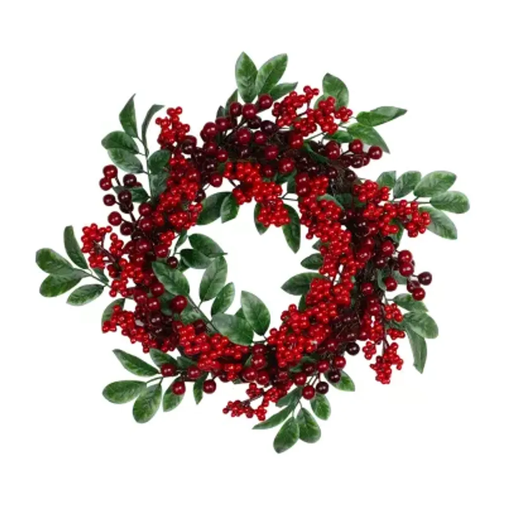 Red Berries and Two-Tone Green Leaves Artificial Christmas Wreath - 18-Inch  Unlit