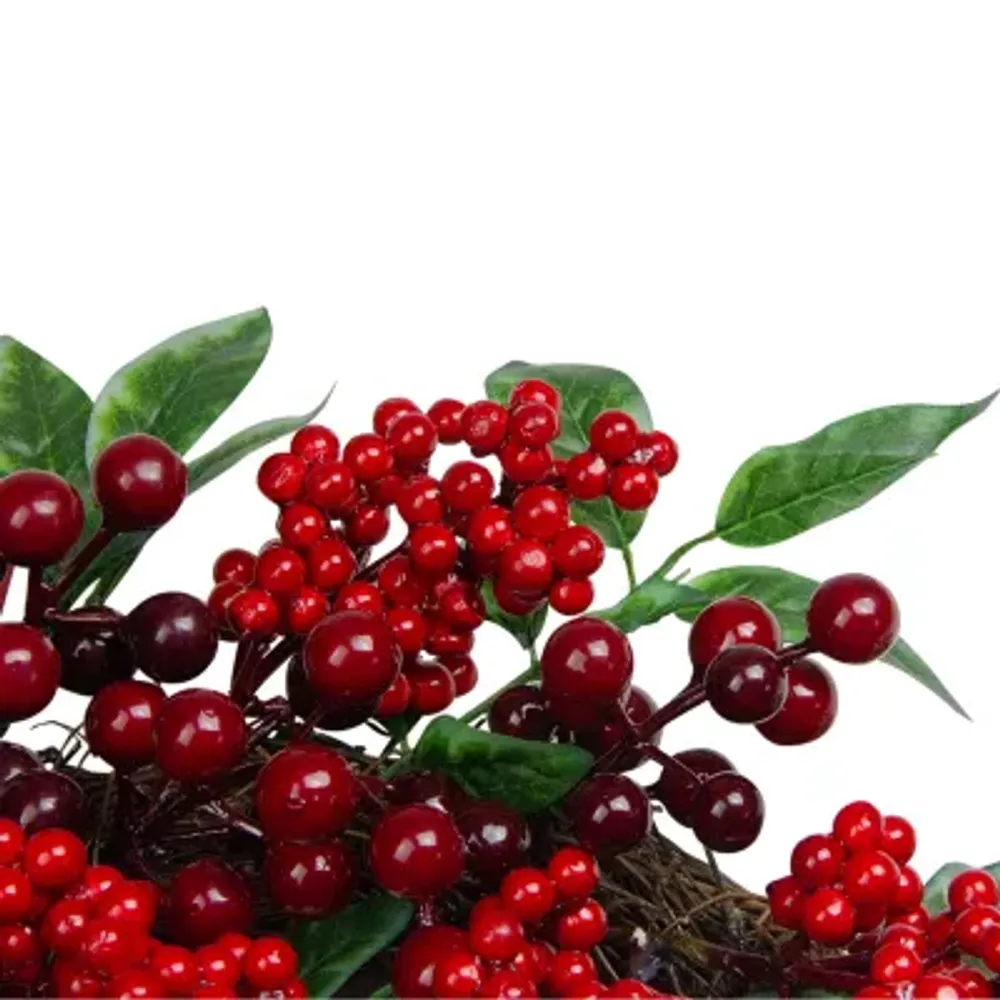Red Berries and Two-Tone Green Leaves Artificial Christmas Wreath - 18-Inch  Unlit