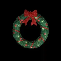 18'' Lighted Sisal Wreath with Stars and Bow Christmas Outdoor Decoration