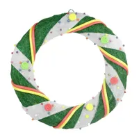 Pre-Lit Green and White Candy Striped Sisal Artificial Christmas Wreath - 18-Inch  Clear Lights