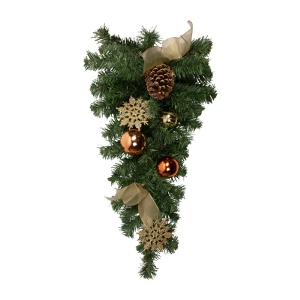 26'' Pre-Decorated Ball Ornaments and Bows Artificial Christmas Teardrop Swag Unlit