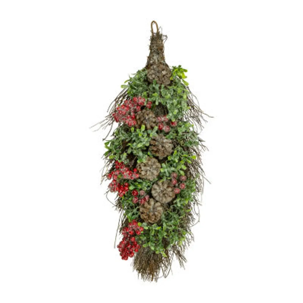 28'' Glittered Pine Cone and Berry Artificial Teardrop Christmas Swag - Unlit