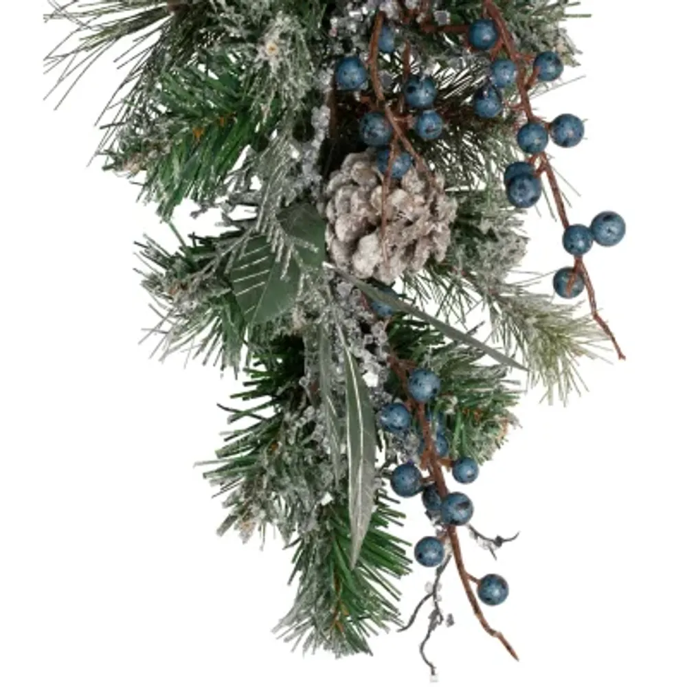 28'' Mixed Pine and Blueberries Artificial Christmas Teardrop Swag - Unlit