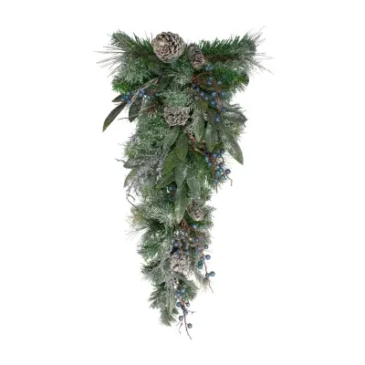 28'' Mixed Pine and Blueberries Artificial Christmas Teardrop Swag - Unlit