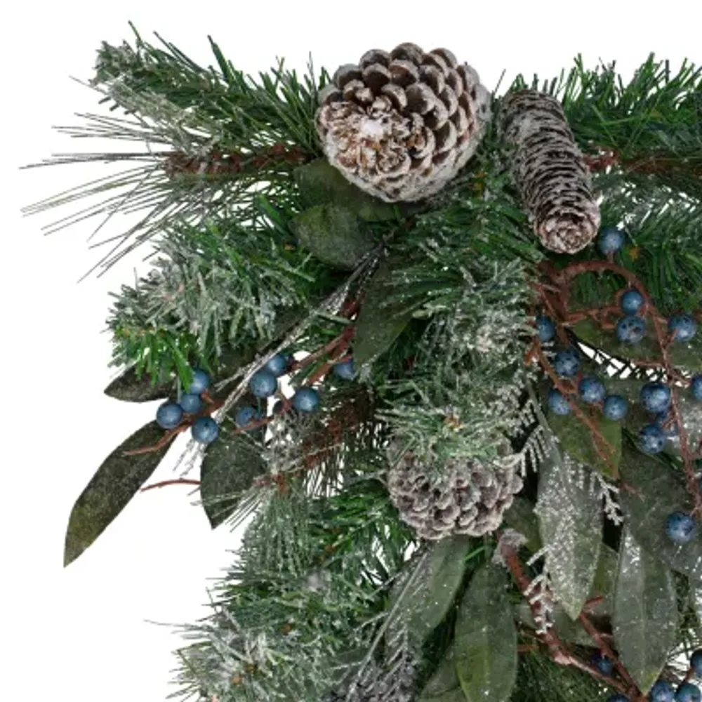 28'' Mixed Pine and Blueberries Artificial Christmas Teardrop Swag - Unlit