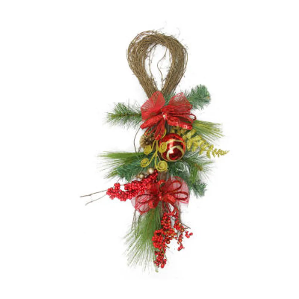 26'' Long Needle Pine and Berry Artificial Christmas Teardrop Swag  Unlit
