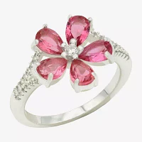 Sparkle Allure Crystal Pure Silver Over Brass Flower Cocktail Ring