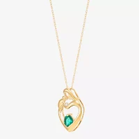 Mother And Baby Womens Diamond Accent Lab Created Green Emerald 10K Gold Heart Pendant Necklaces