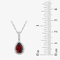 Womens Genuine Red Garnet Sterling Silver Pear Pendant Necklaces