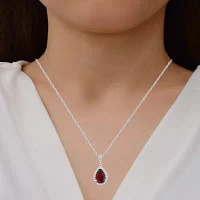 Womens Genuine Red Garnet Sterling Silver Pear Pendant Necklaces