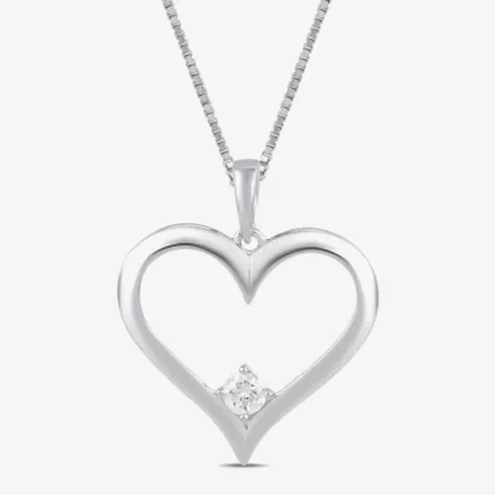 Womens 1/ CT. T.W. Lab Grown White Diamond Sterling Silver Heart Pendant Necklace