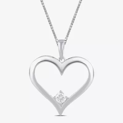 Womens 1/ CT. T.W. Lab Grown White Diamond Sterling Silver Heart Pendant Necklace