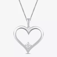 Womens 1/ CT. T.W. Lab Grown White Diamond Sterling Silver Heart Pendant Necklace