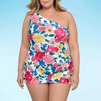 Liz Claiborne Womens Floral Swim Dress Plus