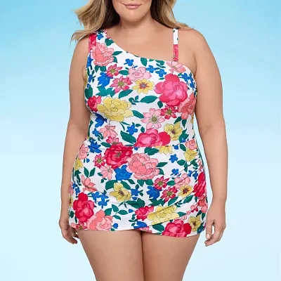 Liz Claiborne Womens Floral Swim Dress Plus