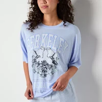 Arizona Womens Juniors Short Sleeve Crew Neck Pajama Top
