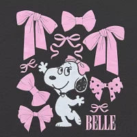 Juniors Peanuts Belle Bows Relaxed Cropped Tee Womens Crew Neck Short Sleeve Graphic T-Shirt