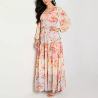 Melonie T Womens Long Sleeve Floral Maxi Dress