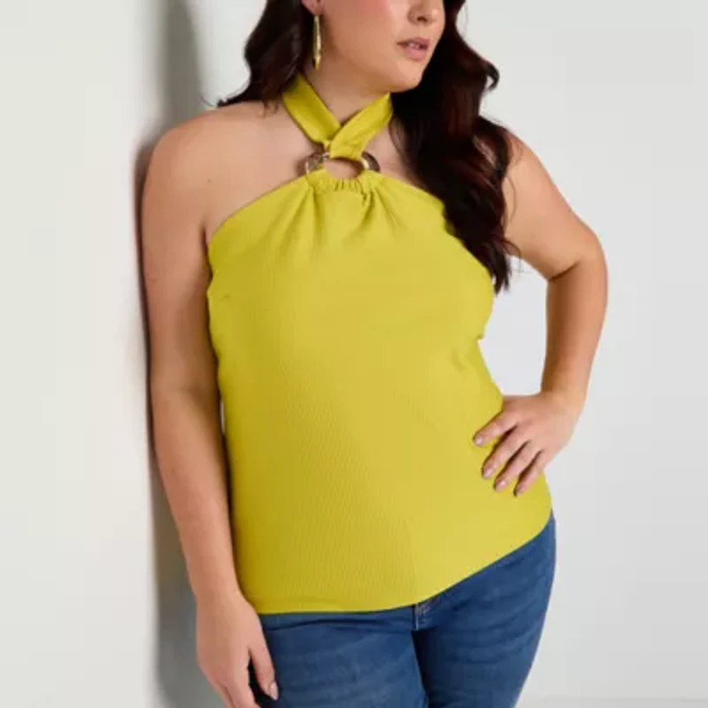 Bold Elements Plus Womens Halter Neck Sleeveless Blouse