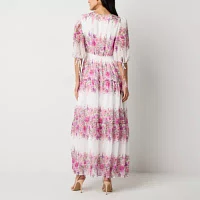 Melonie T Womens Elbow Sleeve Floral Maxi Dress Petite