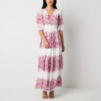 Melonie T Womens Elbow Sleeve Floral Maxi Dress Petite
