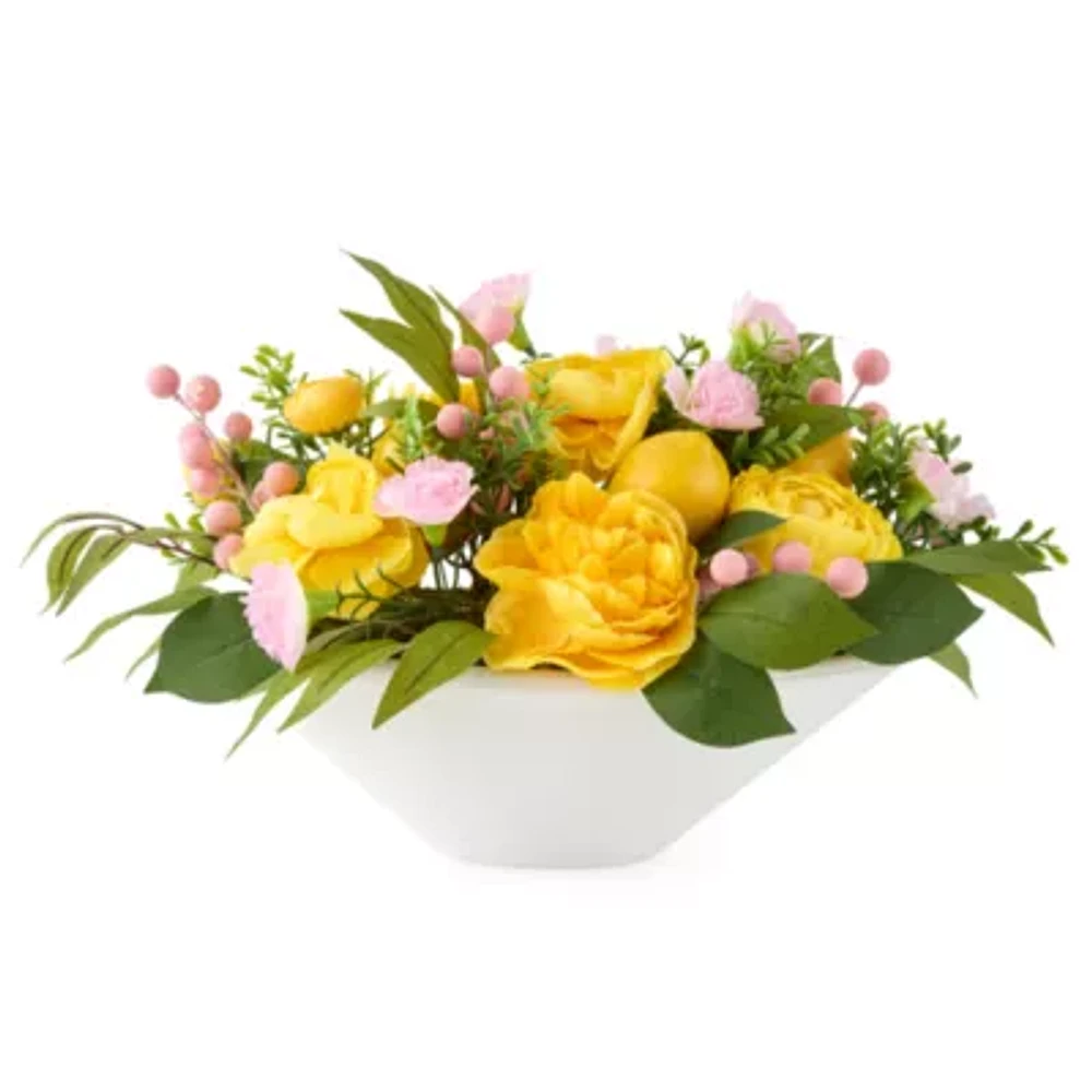 Linden Street Lemon Peony And Pink Berry Floral Arrangement