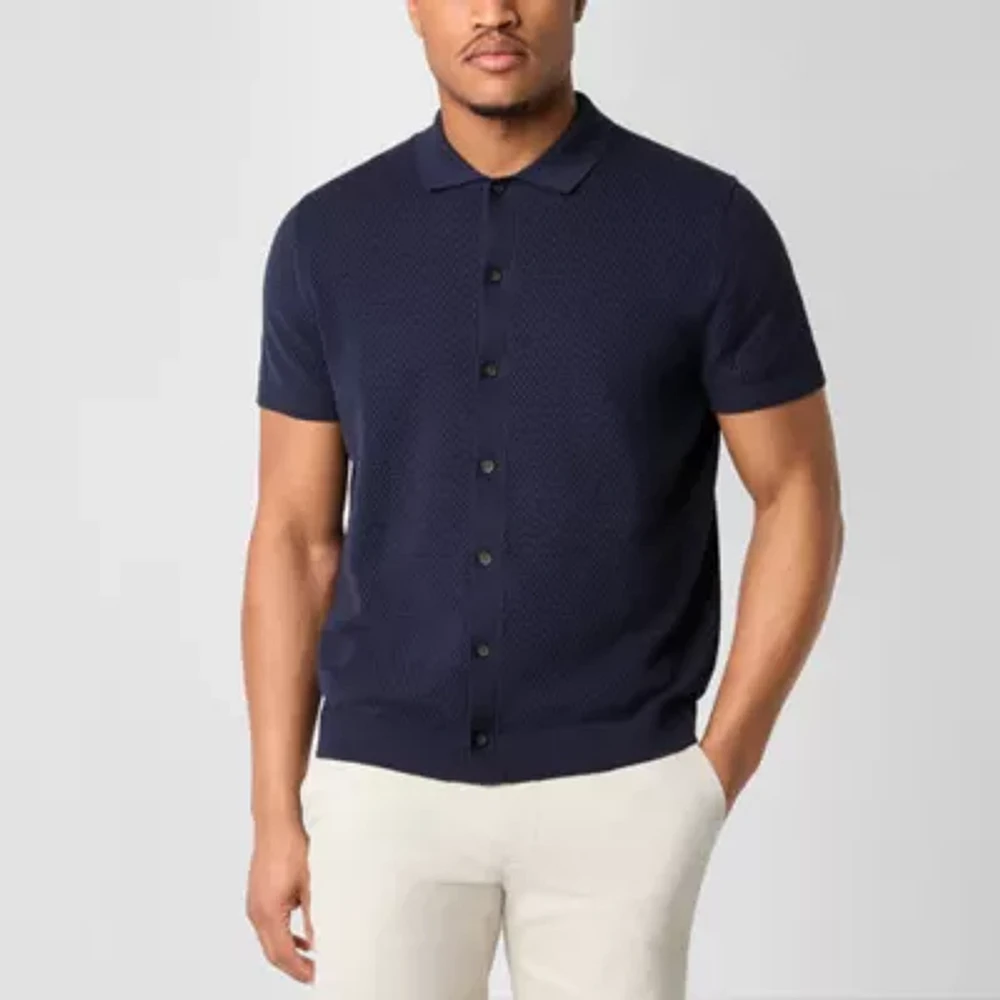 mutual weave Mens Regular Fit Short Sleeve Button-Down Shirt