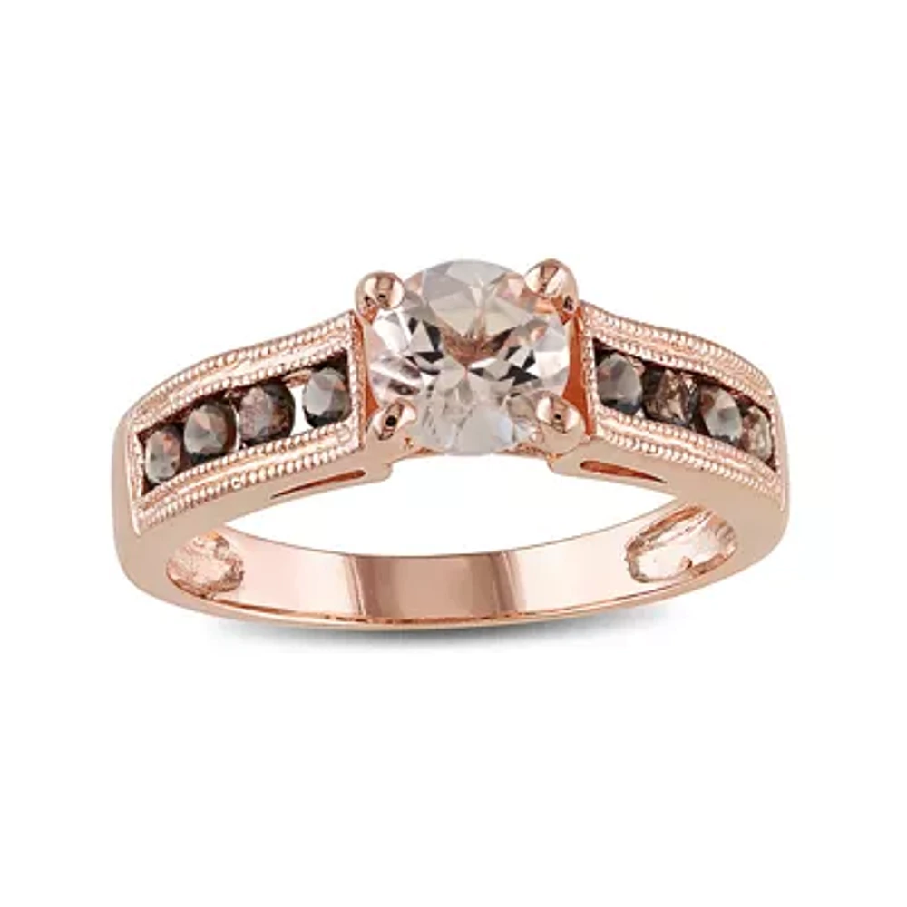 Genuine Morganite and Smoky Quartz 14K Rose Gold Over Sterling Silver Ring