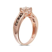 Genuine Morganite and Smoky Quartz 14K Rose Gold Over Sterling Silver Ring