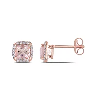 Genuine Morganite and Diamond 10K Rose Gold Stud Earrings