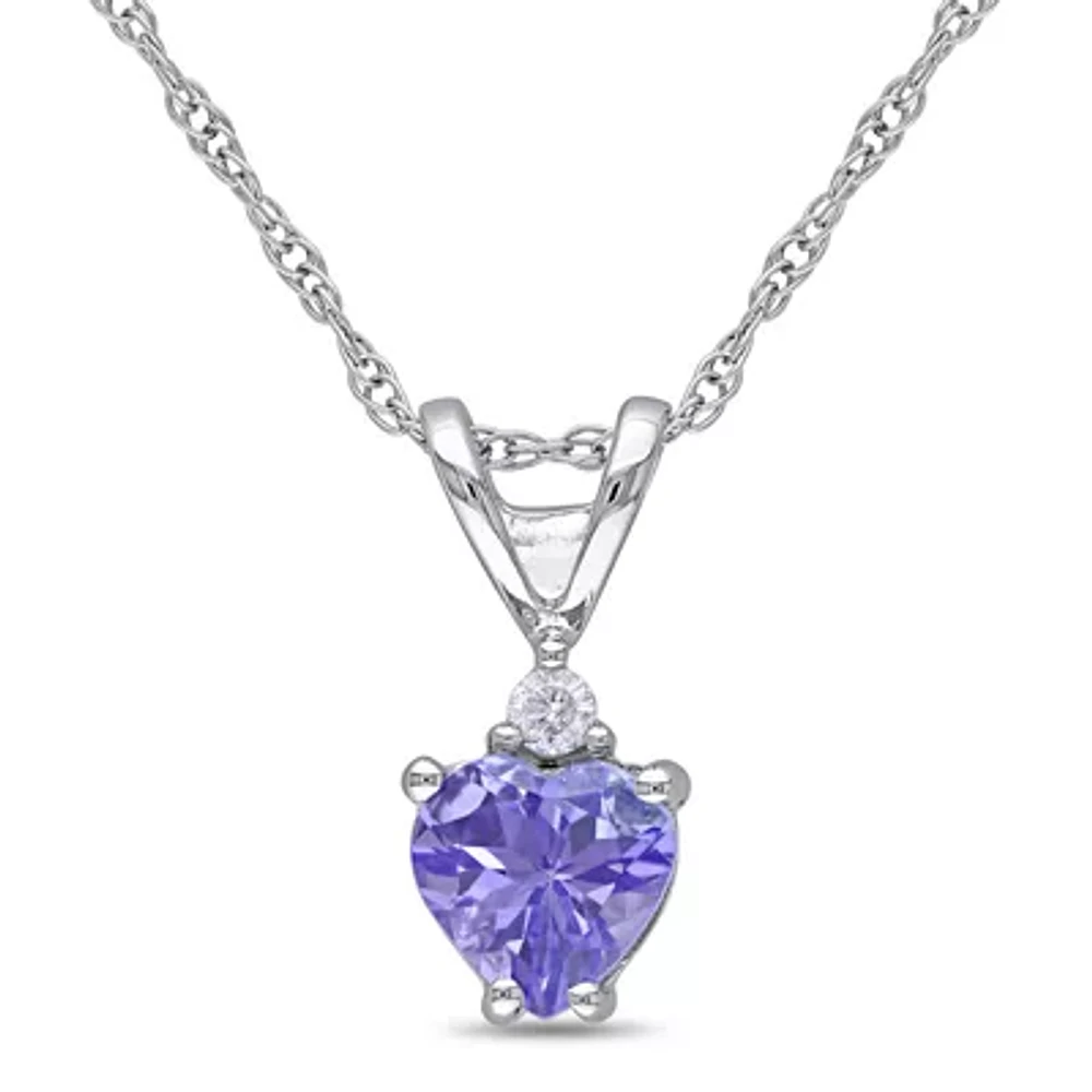 Genuine Tanzanite & Diamond-Accent 10K White Gold Heart Pendant Necklace