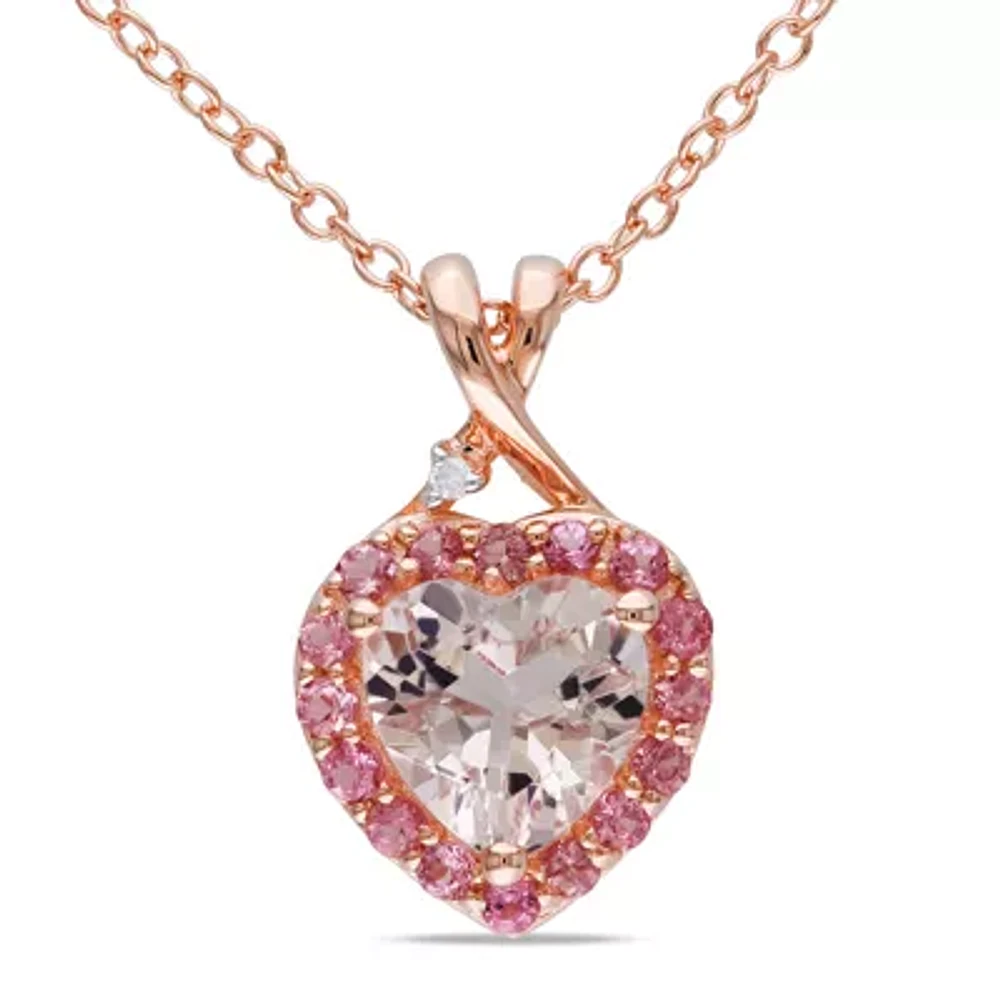 Genuine Morganite, Pink Tourmaline and Diamond-Accent Heart Pendant Necklace