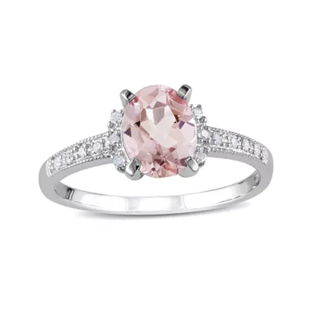 Genuine Morganite and Diamond-Accent Sterling Silver Ring