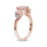 Genuine Morganite and Diamond-Accent 3-Stone Ring