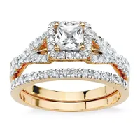 DiamonArt® Womens 1 CT. T.W. White Cubic Zirconia 18K Gold Over Silver Square Bridal Set