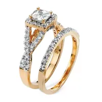 DiamonArt® Womens 1 CT. T.W. White Cubic Zirconia 18K Gold Over Silver Square Bridal Set