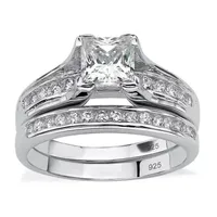 DiamonArt® Womens CT. T.W. White Cubic Zirconia Platinum Over Silver Square Bridal Set