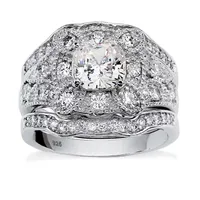 DiamonArt® Womens 2 1/3 CT. T.W. White Cubic Zirconia Platinum Over Silver Square Bridal Set