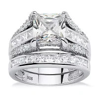 DiamonArt® Womens 1/ CT. T.W. White Cubic Zirconia Platinum Over Silver Square Bridal Set