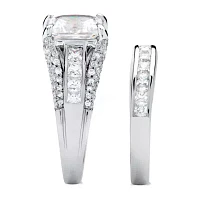 DiamonArt® Womens 1/ CT. T.W. White Cubic Zirconia Platinum Over Silver Square Bridal Set