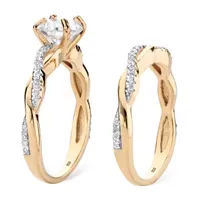 DiamonArt® Womens 1 / CT. T.W. White Cubic Zirconia 18K Gold Over Silver Round Bridal Set