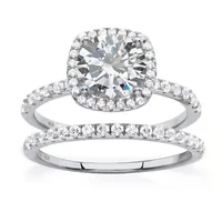 DiamonArt® Womens / CT. T.W. White Cubic Zirconia Platinum Over Silver Round Bridal Set