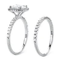 DiamonArt® Womens / CT. T.W. White Cubic Zirconia Platinum Over Silver Round Bridal Set